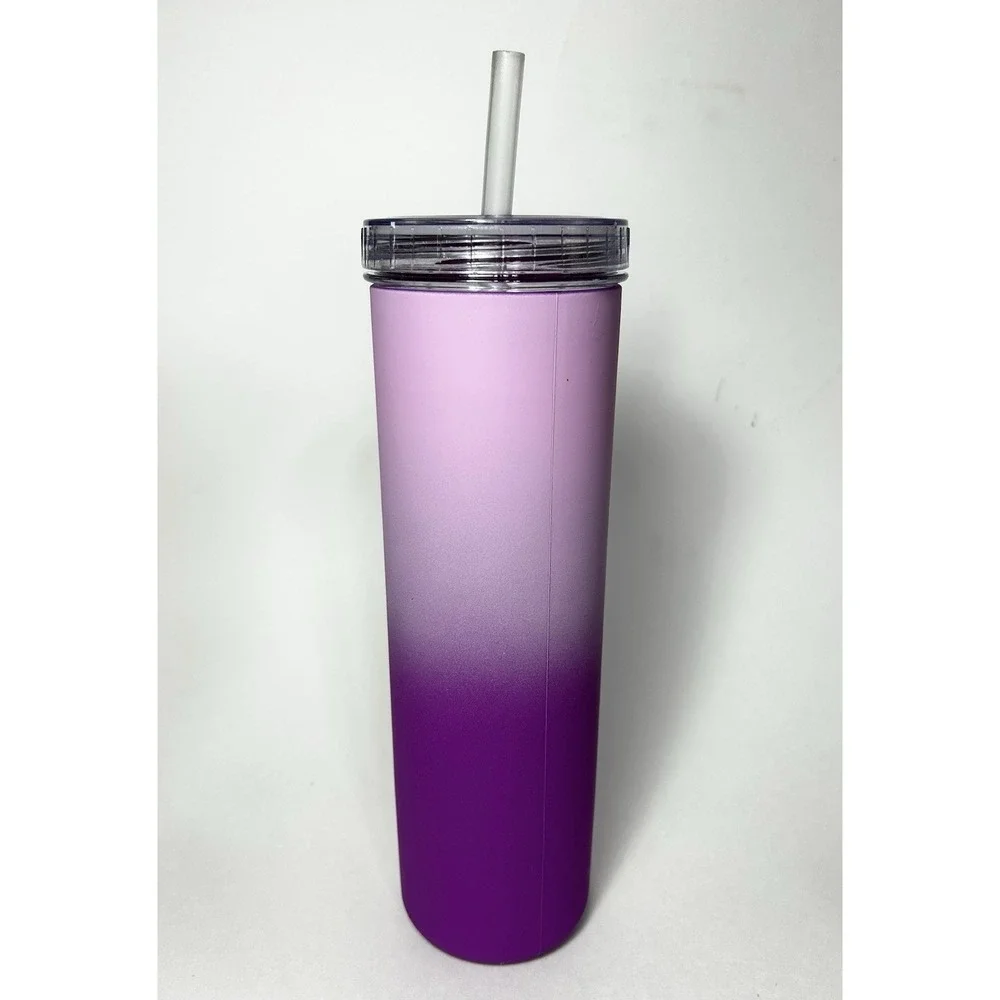 Dunkin Donuts Ombre Fuchsia Pink Silicone Sipper 27oz Tumbler Straw 2024